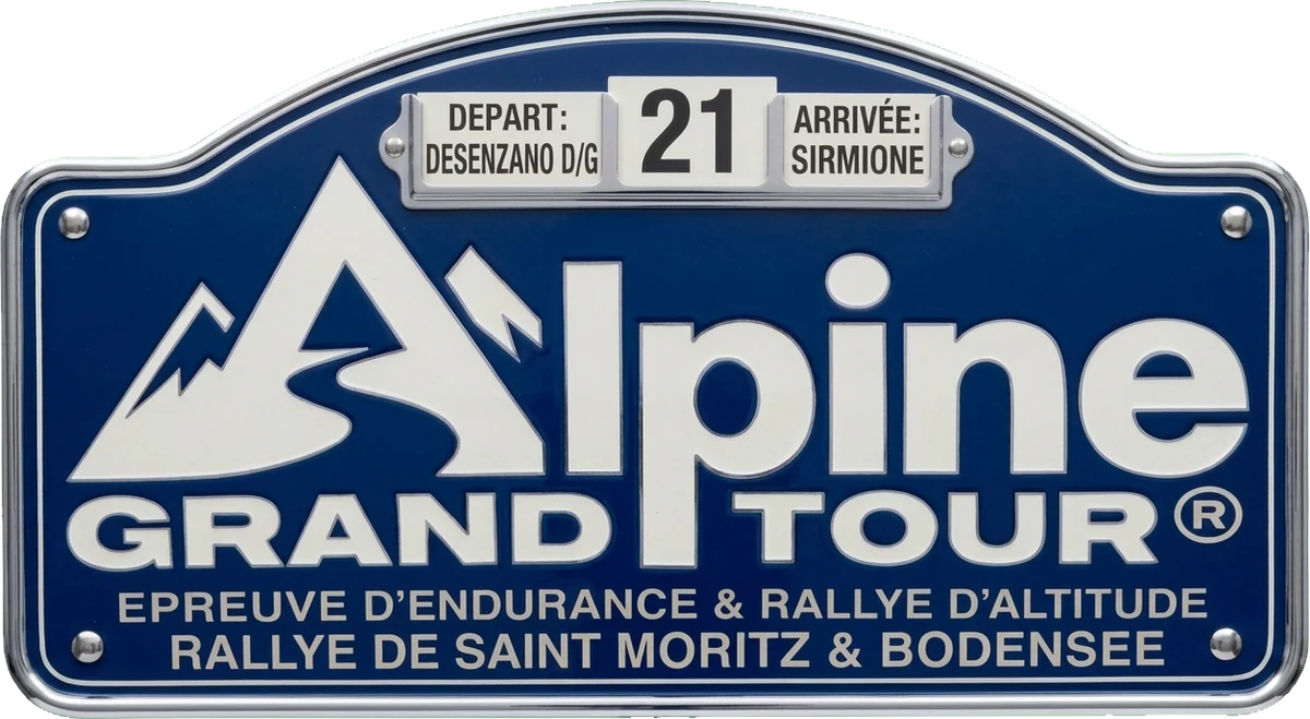 La targa rally Alpine Grand Tour numero 21: partenza Desenzano del Garda, arrivo Sirmione